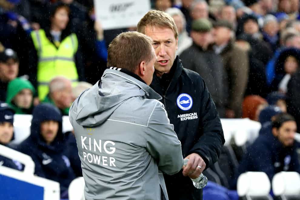 Brighton manager Graham Potter, right, knows Leicester will provide another stern Premier League test