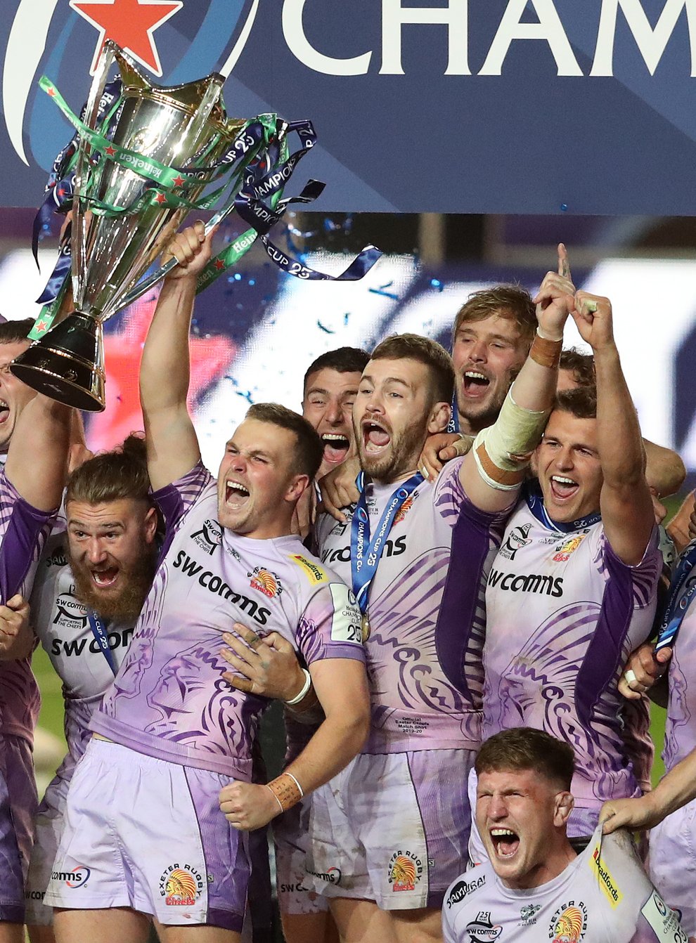Exeter celebrate their victory over Racing 92 in the European Champions Cup final