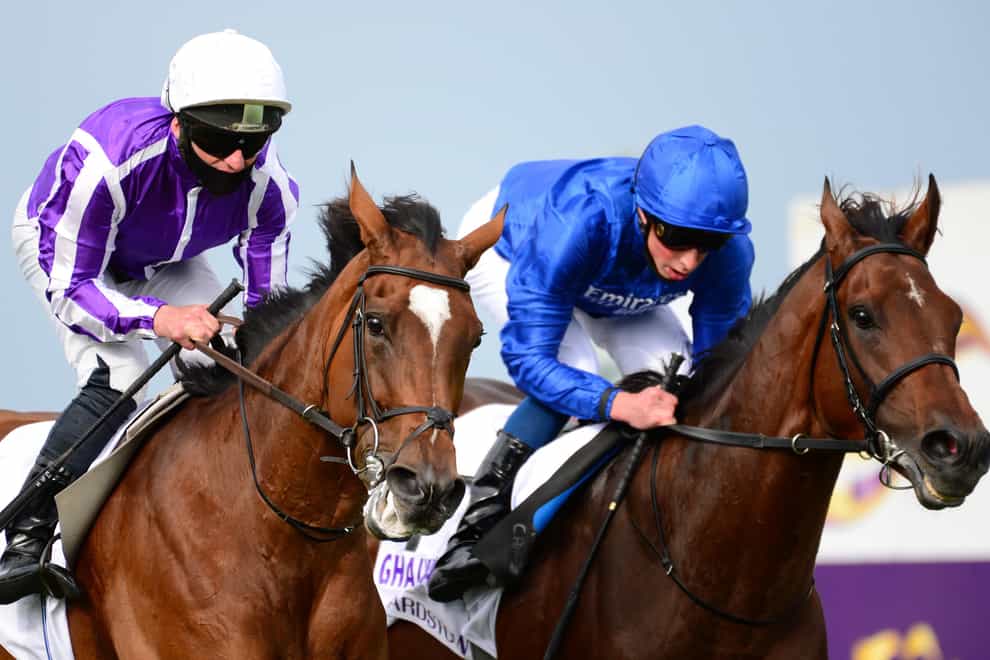 Magical (left) winning her second Irish Champion Stakes at Leopardstown