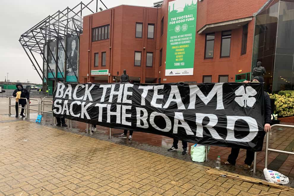 Protest banner outside Celtic Park