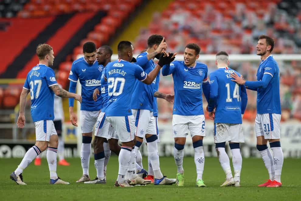 James Tavernier, centre, scored in Rangers' win at Dundee United