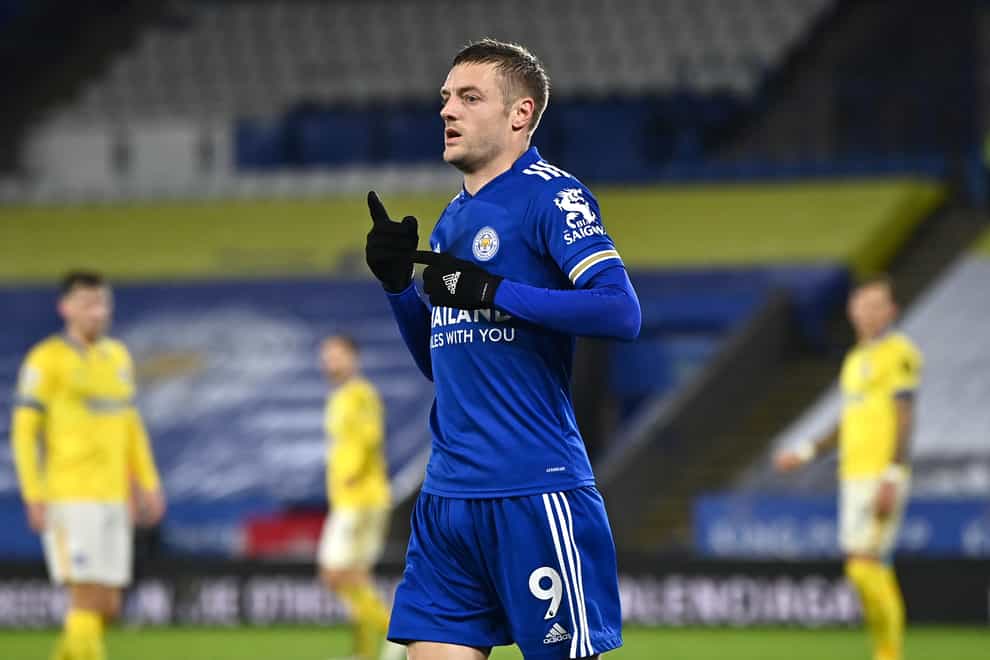 Jamie Vardy scored Leicester's second goal in a 3-0 win