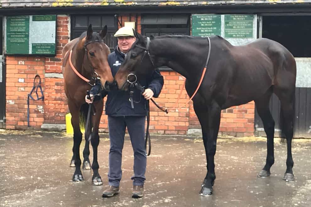 Paul Nicholls with Cyrname (left) and Clan Des Obeaux