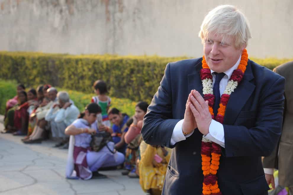 Boris Johnson visits the Akshardham Temple in New Delhi, a sister temple to the Neasden Temple in North West London, during a previous tour of India (Stefan Rousseau/PA)