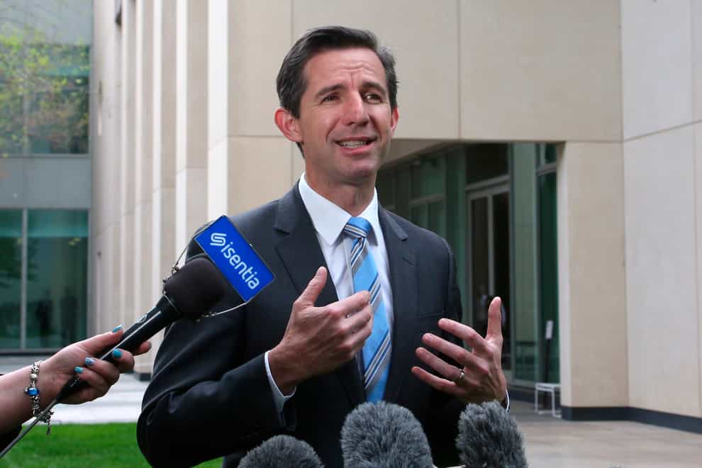 Australian Trade Minister Birmingham speaks to reporters