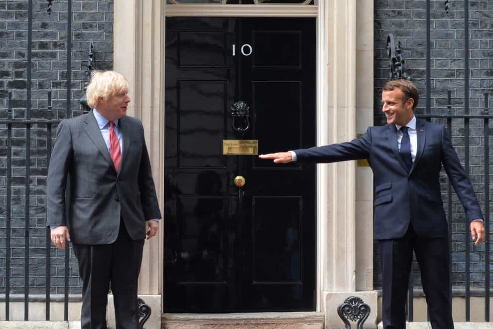 Boris Johnson (left) and Emmanuel Macron outside No 10n