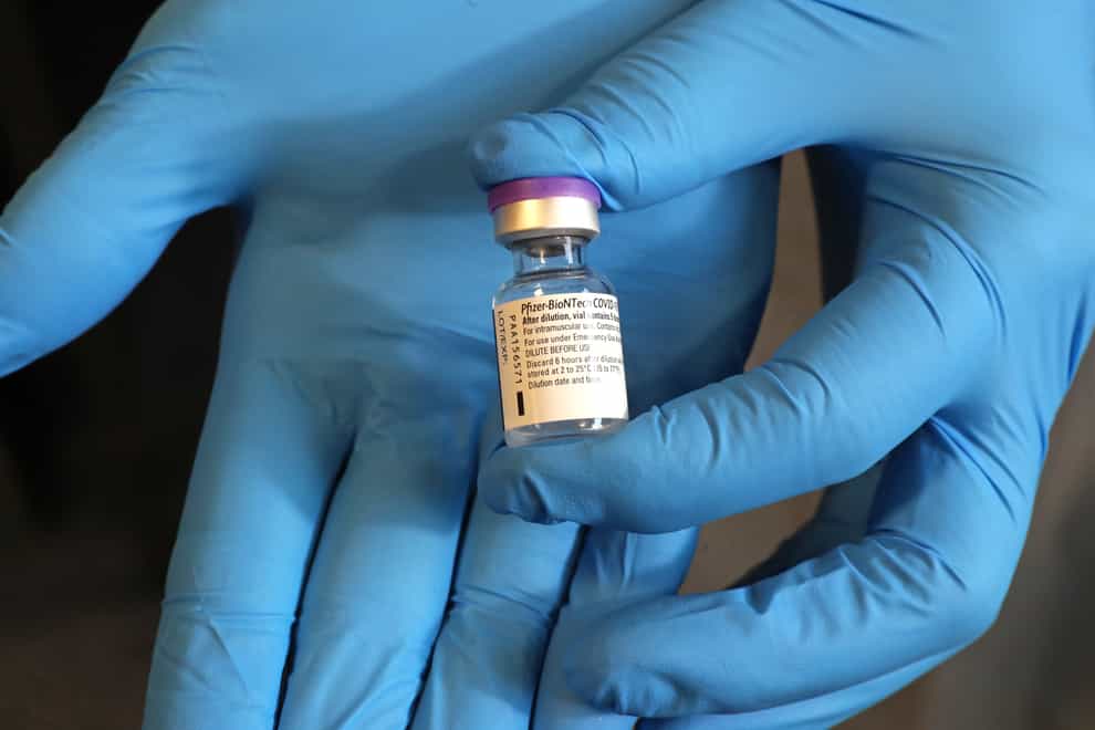 A close up of the Pfizer vaccine