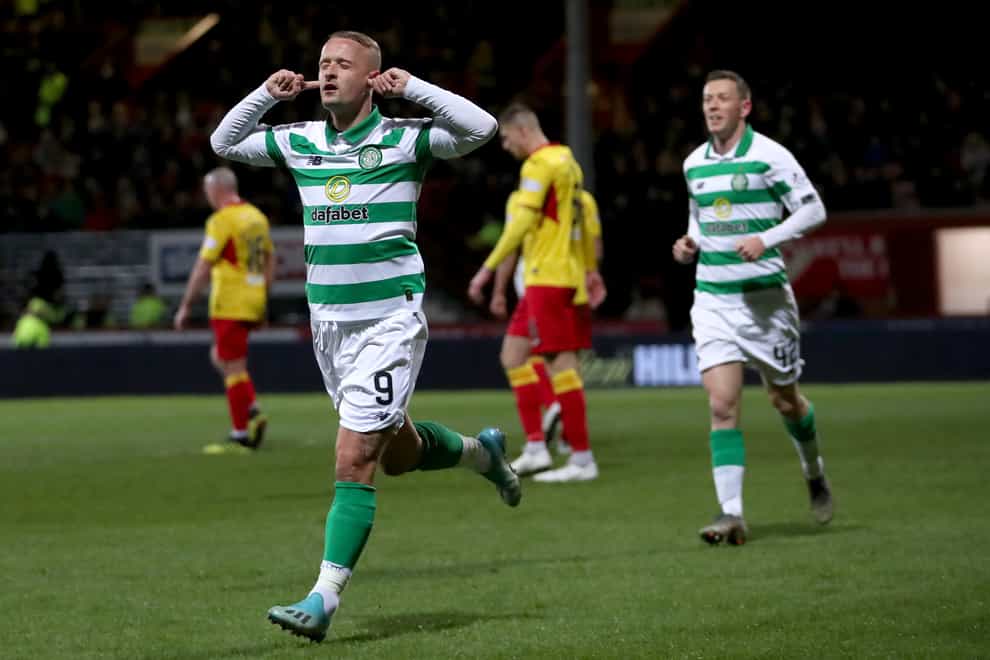 Leigh Griffiths celebrates Celtic's first goal on their road to Hampden