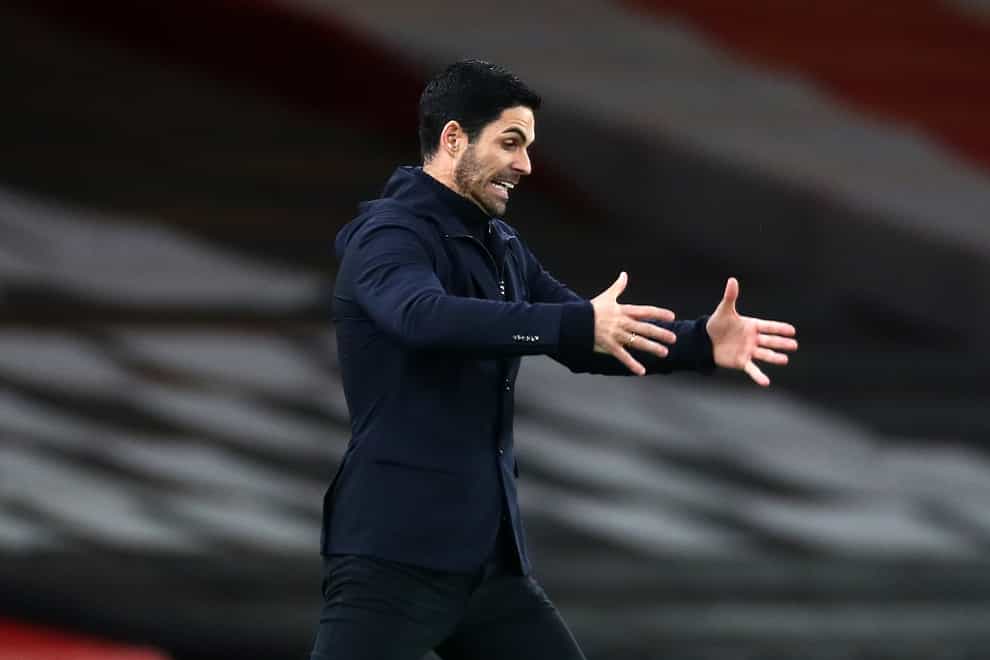 Arsenal manager Mikel Arteta on the touchline during a Premier League match at the Emirates Stadium