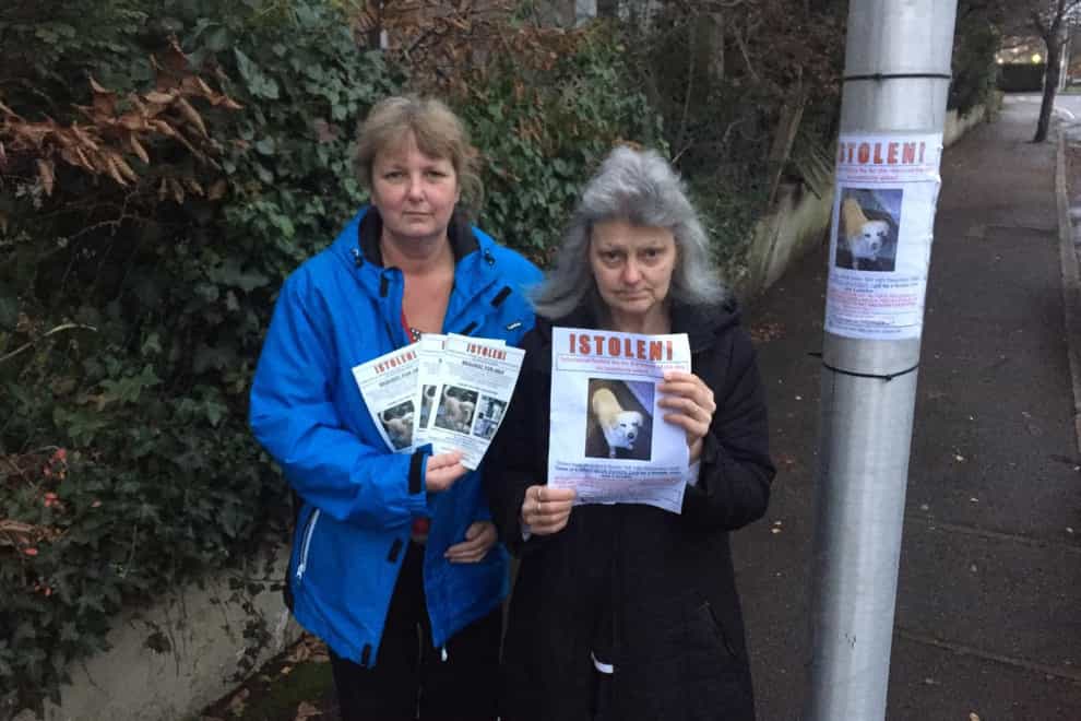 Linda Johnson (right) appeals for information regarding her missing dog, Buster, who she said was taken from her during a walk