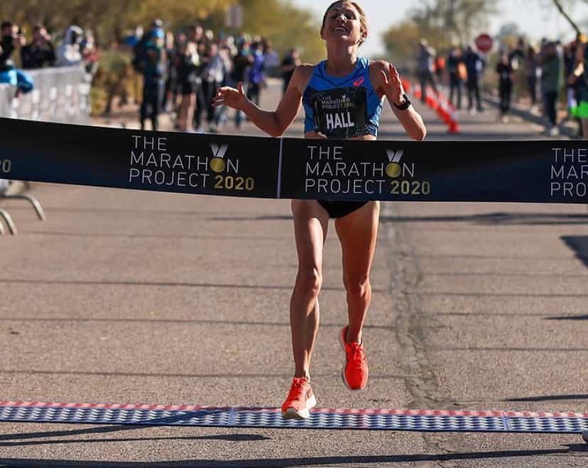 <p>Sara Hall won The Marathon Project</p>