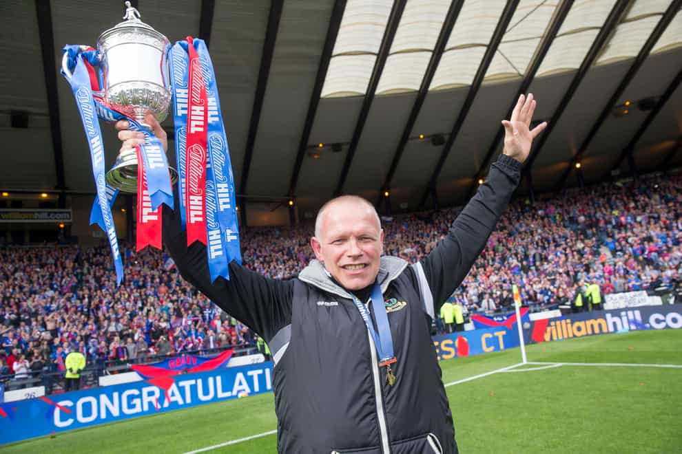 John Hughes celebrates with the Scottish Cup