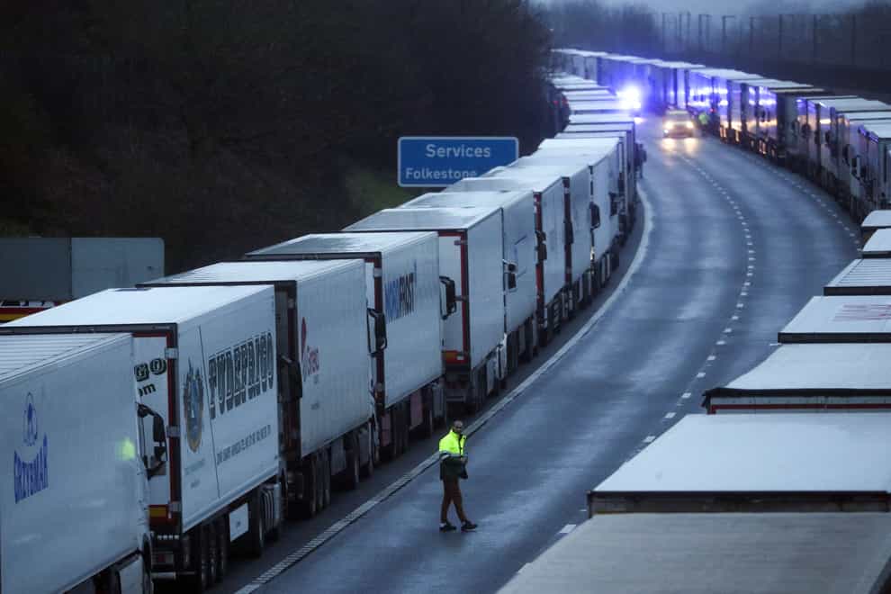 Queues of lorries on the M20 in Kent