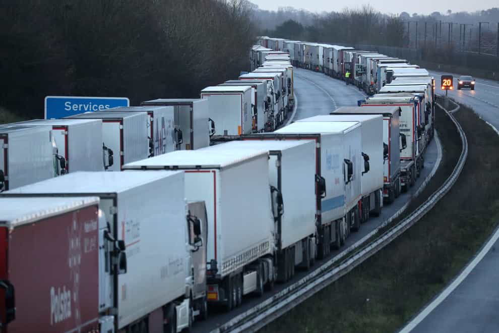 Lorries stranded on the M20 in Kent