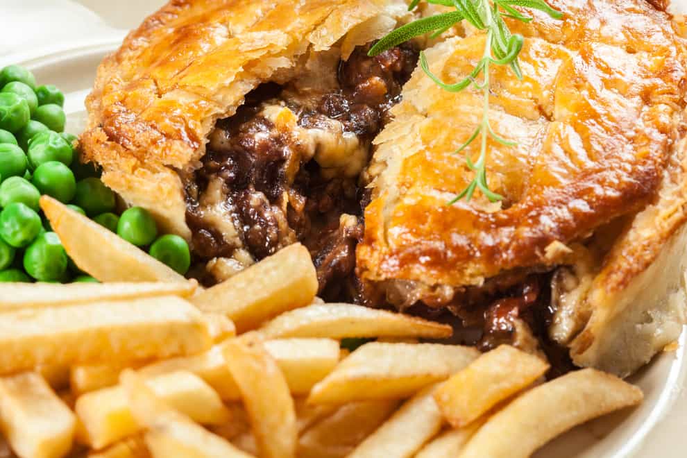 Pie with chips and peas