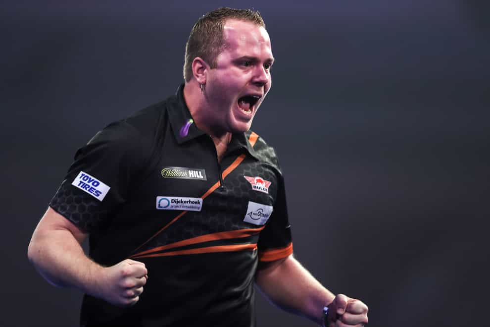 Dirk Van Duijvenbode celebrates after victory at the PDC World Championship