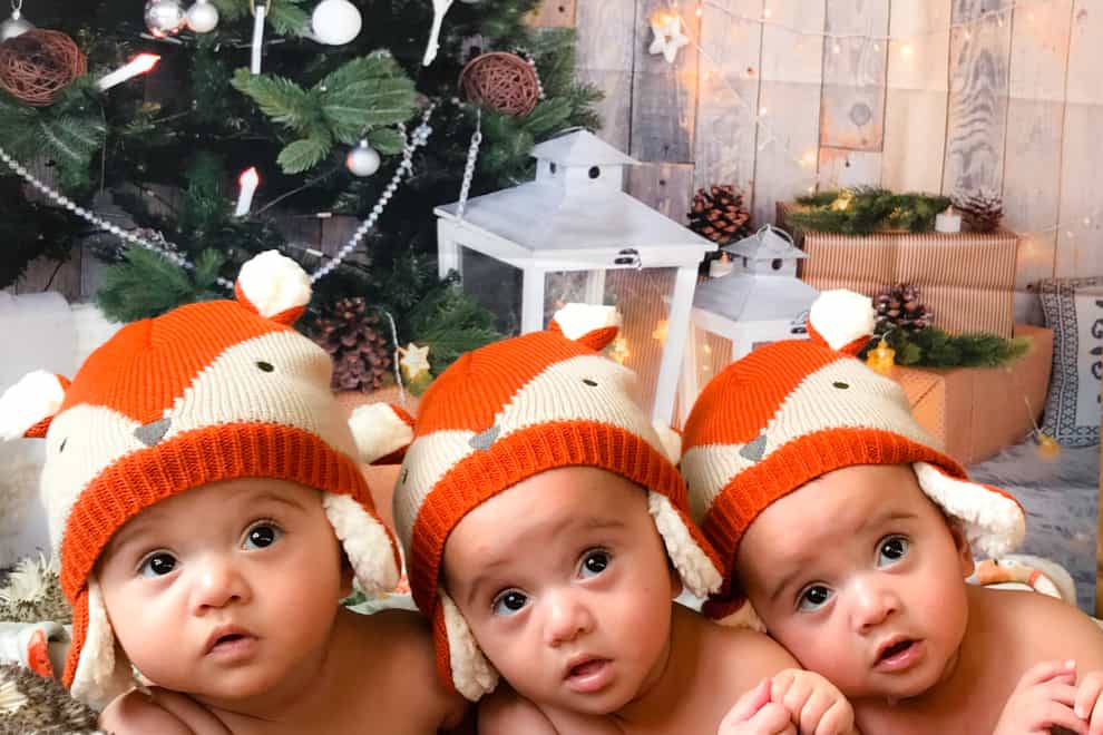 <p>Triplets Otis, Rocco and Prince and celebrating their first Christmas&nbsp;</p>