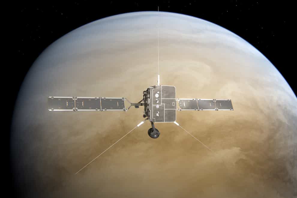 Artist's impression of Solar Orbiter making a flyby at Venus.