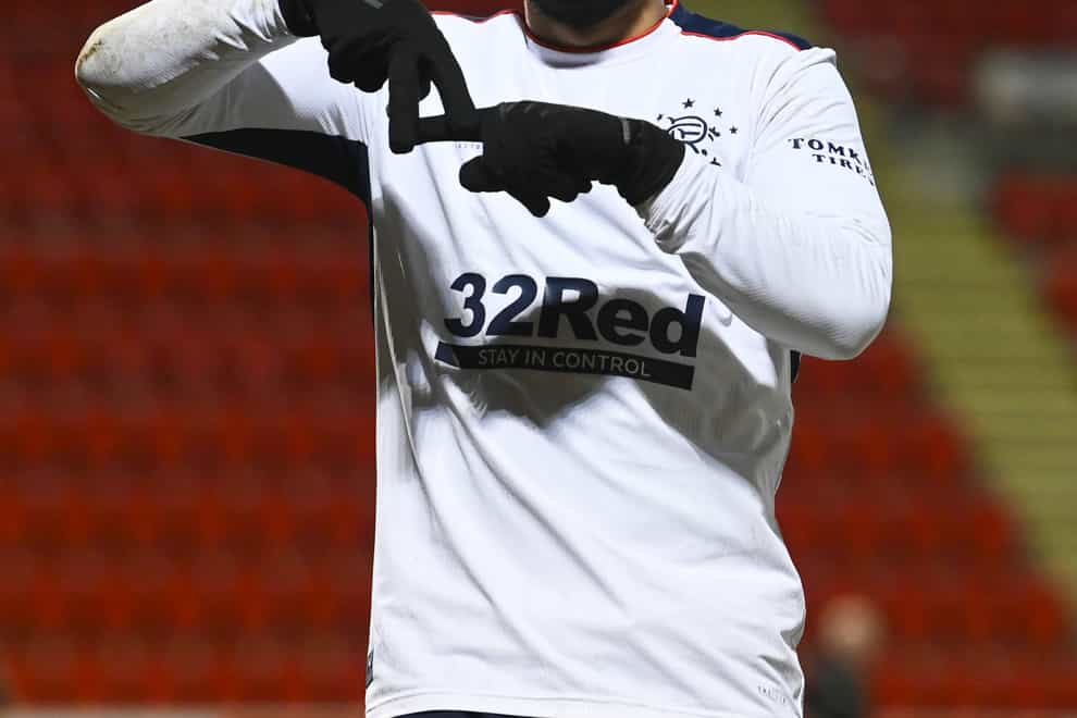 Rangers’ Kemar Roofe celebrates scoring his 11th goal of the season against St Johnstone