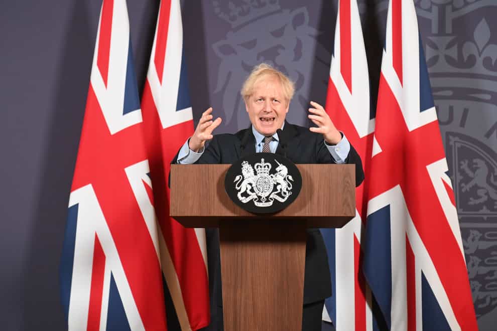 Prime Minister Boris Johnson during a media briefing to announce the deal