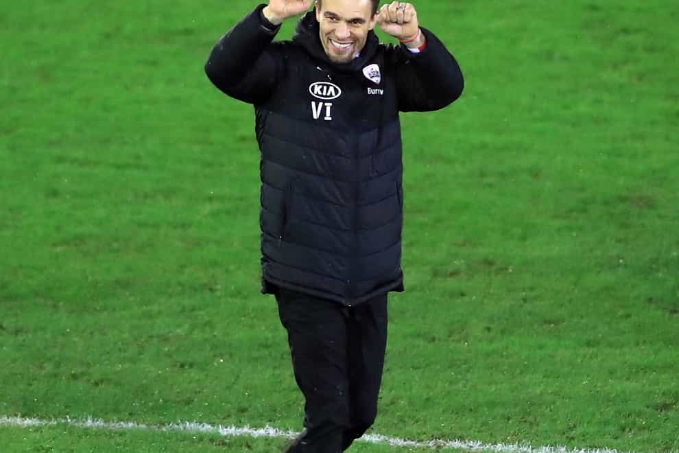 Barnsley manager Valerien Ismael celebrates the win over Huddersfield