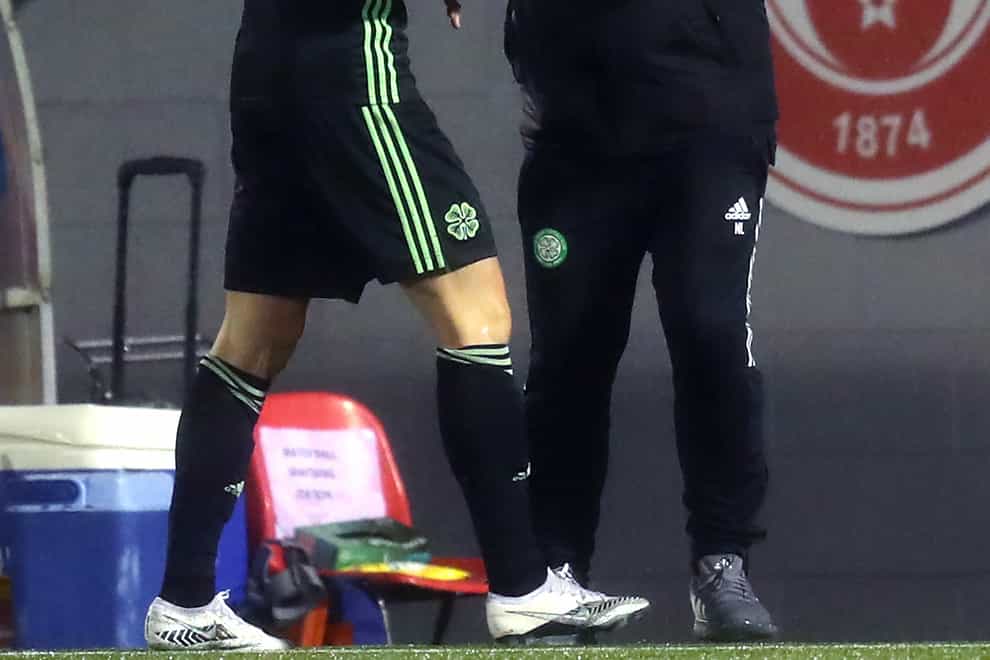 Celtic boss Neil Lennon (right) on the touchline