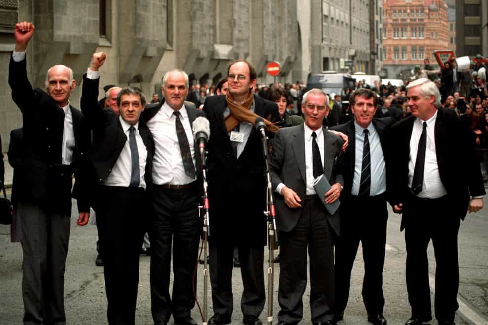 The Birmingham Six outside the Old Bailey in London after their convictions were quashed