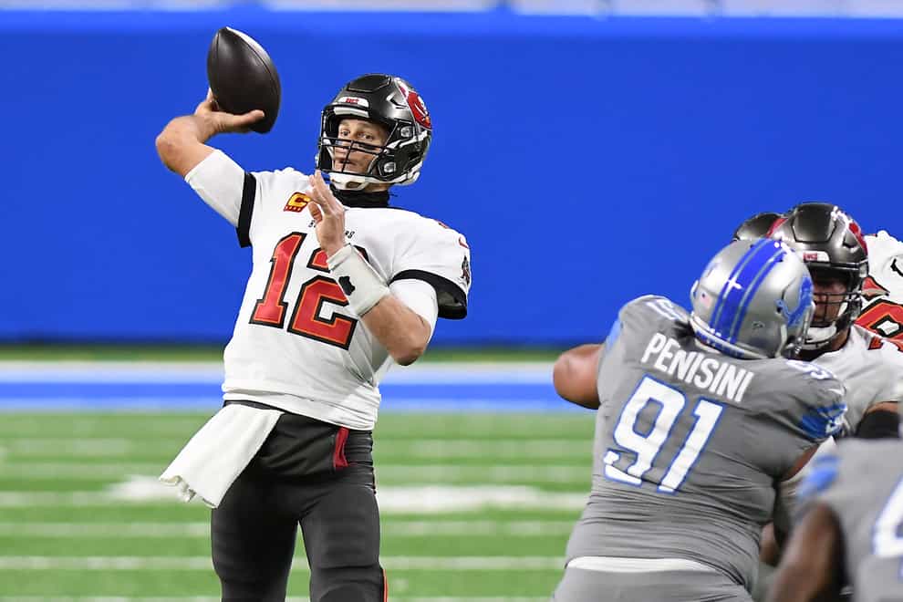 Tampa Bay Buccaneers quarterback Tom Brady (12) throws during the first half of an NFL football game against the Detroit Lions