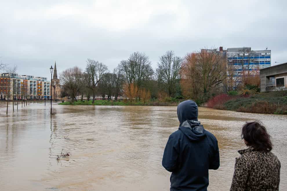 Flooding in Bedford where the River Great Ouse has burst its banks due to Storm Bella