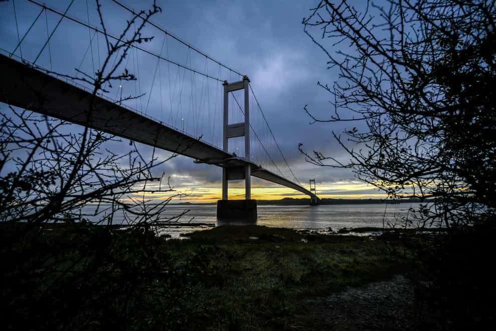 The sun rises over the Severn crossing