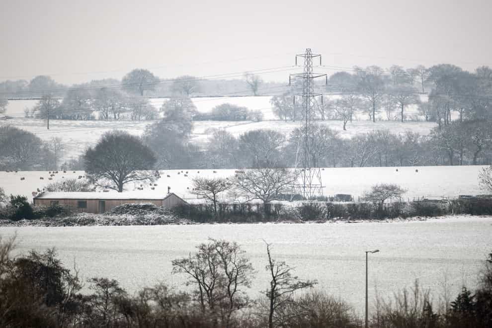 Snow covered hills near Stoke-on-Trent in Staffordshire