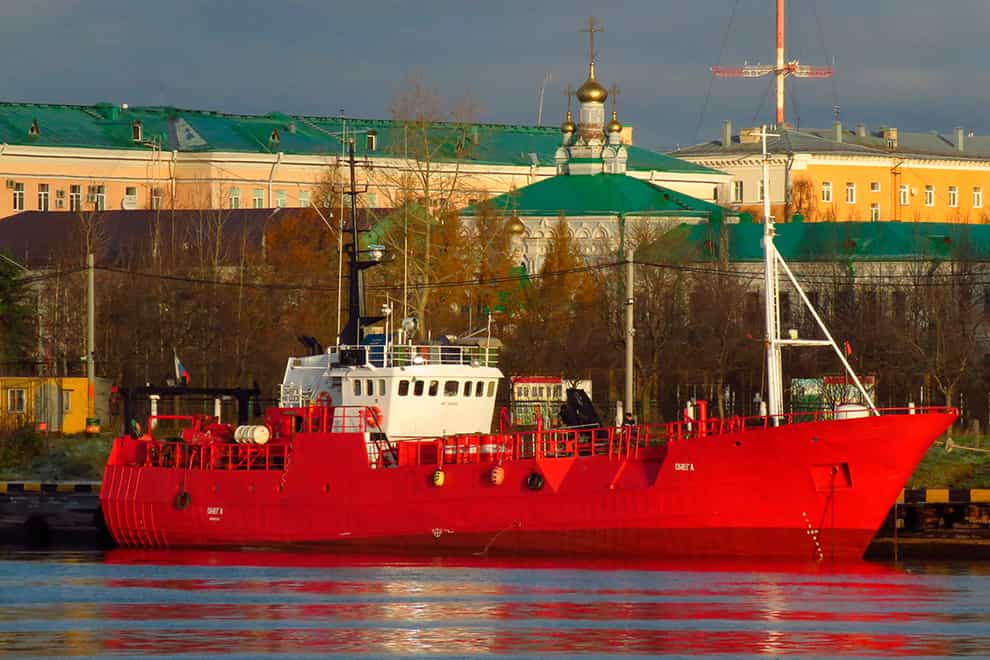 Fishing trawler Onega is moored in Arkhangelsk, Russia