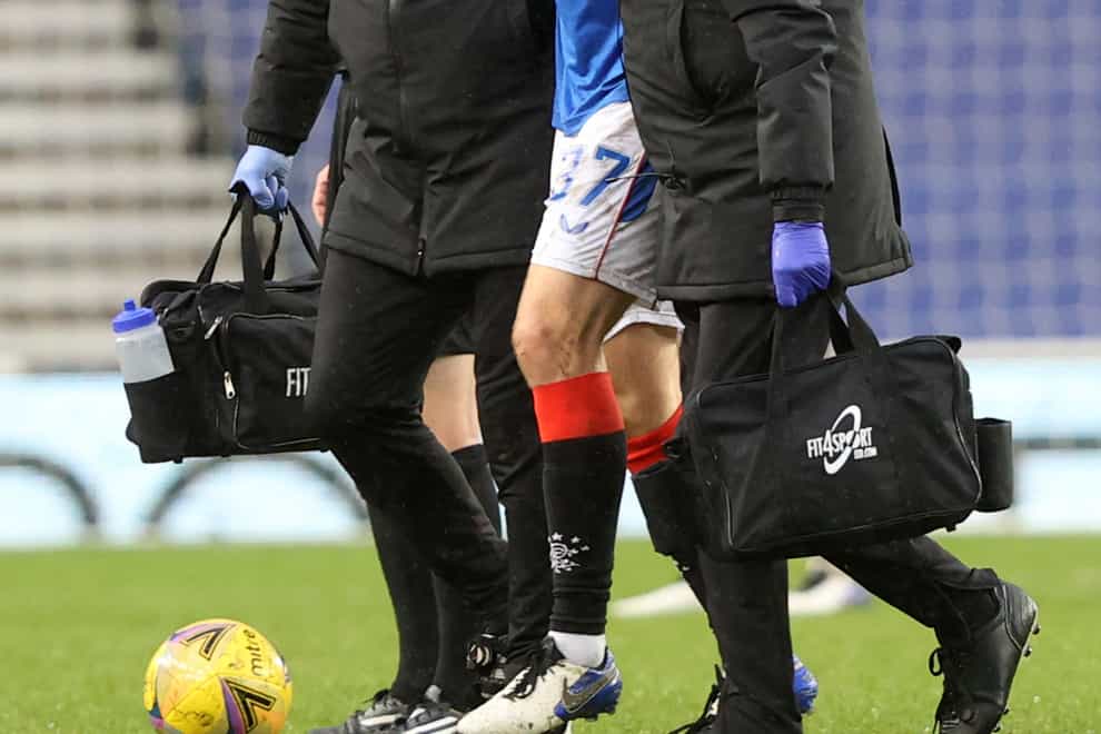 Rangers’ Scott Arfield injured his ankle against Hibernian on Saturday