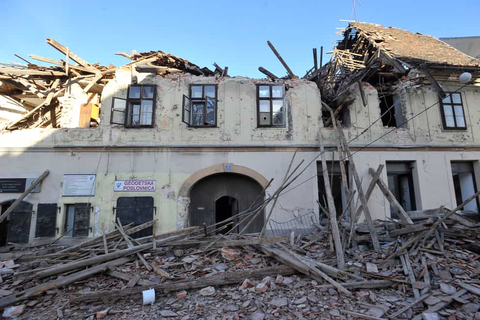 A building damaged in an earthquake in Petrinja, Croatia