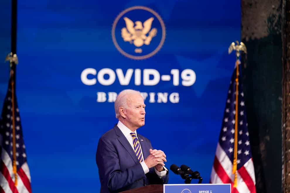 Joe Biden speaking at his Covid-19 briefing on Tuesday