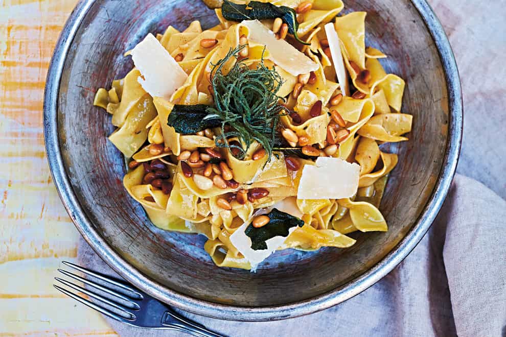 Pasta al dente with sage, butter and pine nuts