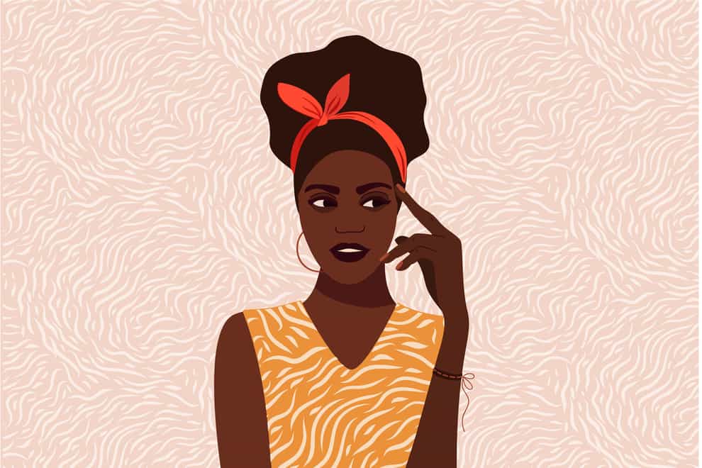 An illustration of a young black woman thinking