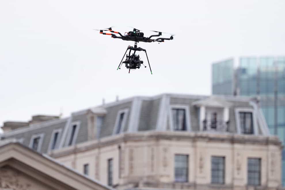 A drone filming in London