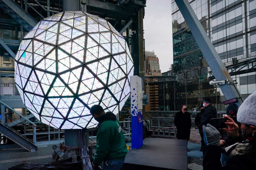 Event organisers test the New Year’s Eve Ball ahead of the official Times Square celebration in New York