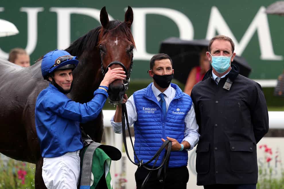 William Buick and Charlie Appleby with Ghaiyyath after victory in the Juddmonte International