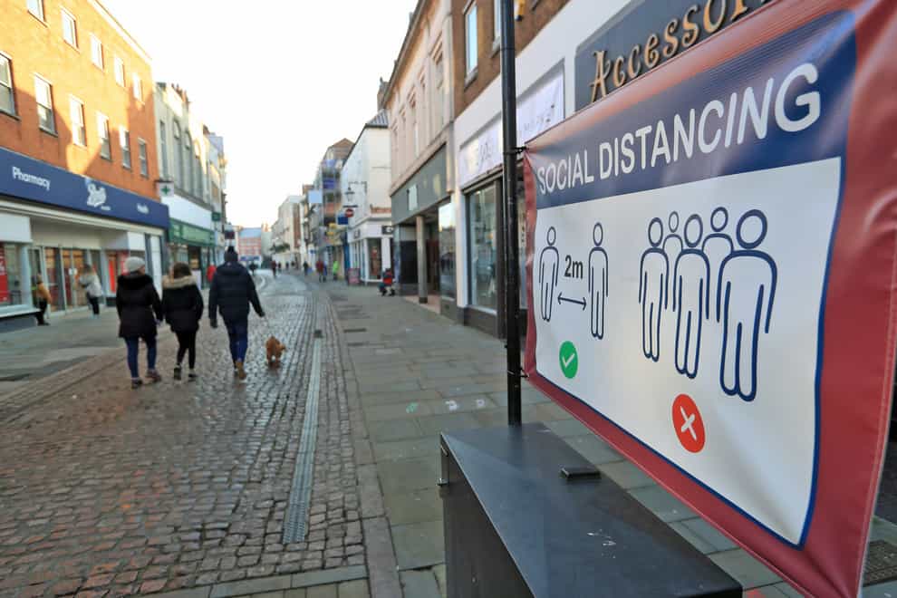 Social distancing signs in Newark-on-Trent in Nottinghamshire (Mike Egerton/PA)