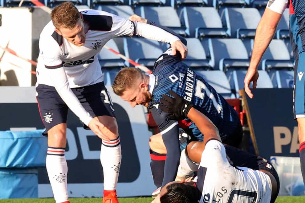 Ross County’s Michael Gardyne clashed with Alfredo Morelos