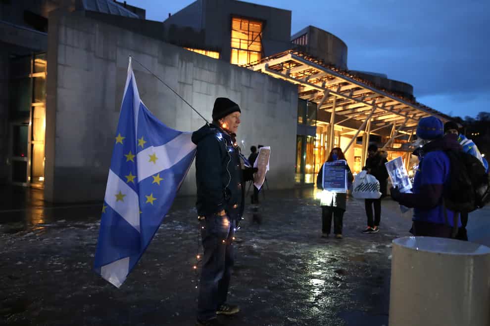 Protestors outside the Scottish Parliament