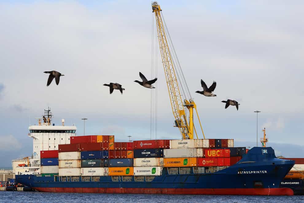 A cargo ship is loaded in Dublin