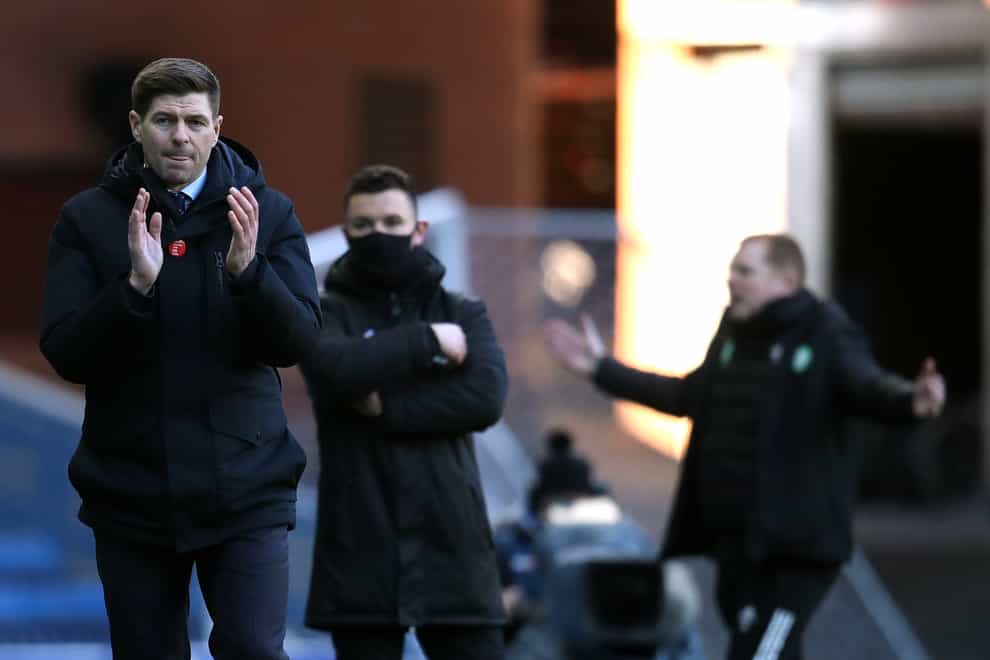 Rangers manager Steven Gerrard applauds during the win over Celtic