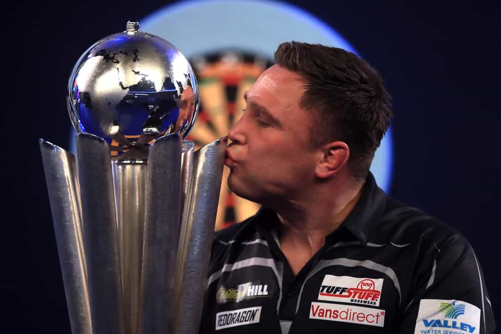 Gerwyn Price celebrates after winning the PDC World Championship for the first time