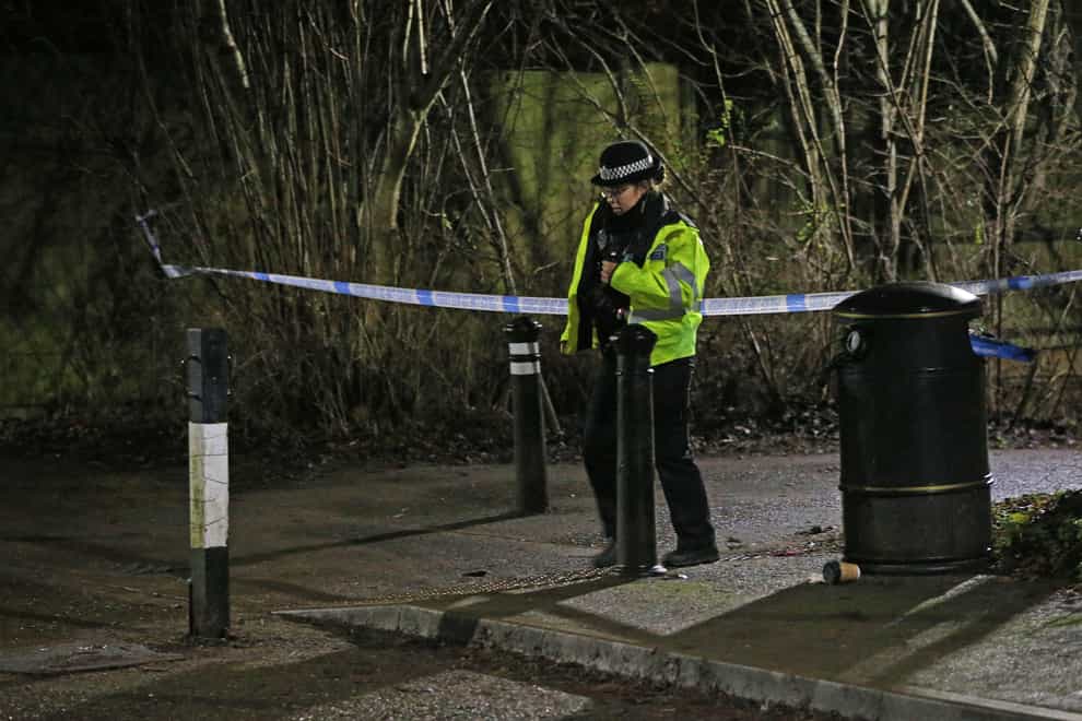 A police officer near the scene of the stabbing in Emmer Green