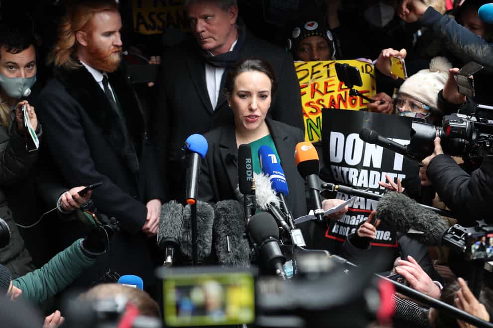 Julian Assange’s partner Stella Moris speaks to the media outside the Old Bailey
