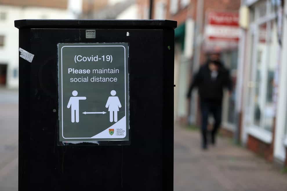 A social distancing sign in Grantham, Lincolnshire
