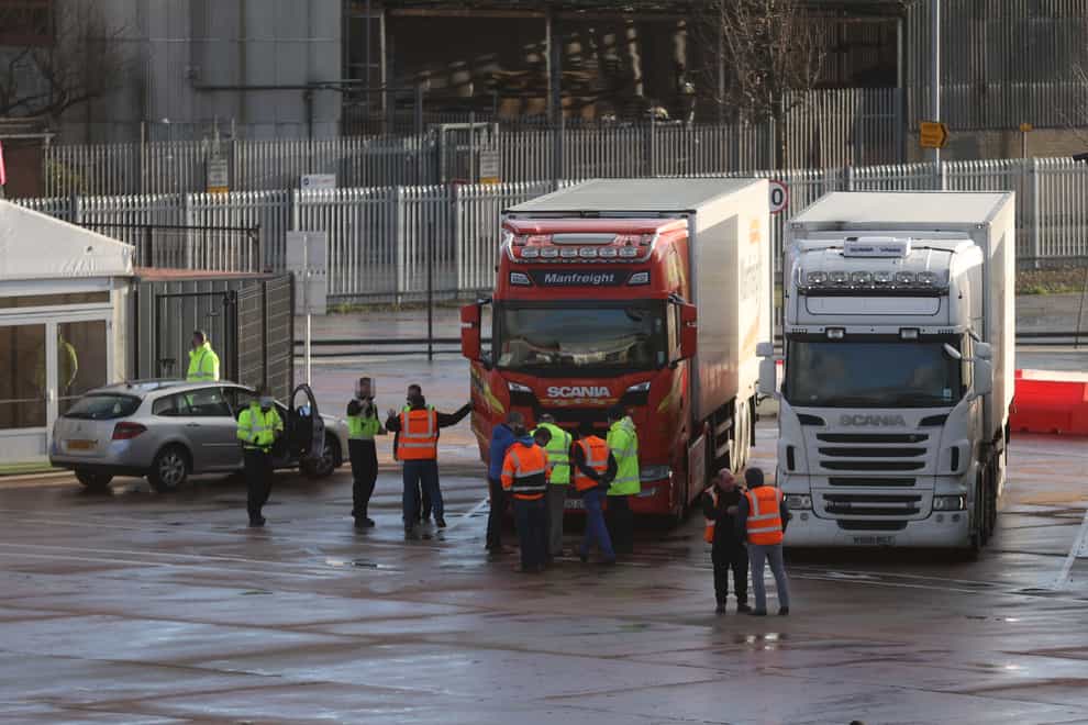 Lorry drivers at Belfast Port